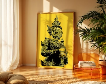 Thai Giant Yaksha Illustration Poster Print | Asian Art Decor | CUSTOM COLOR!