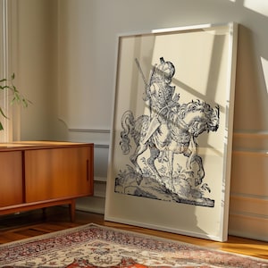 Vintage Ottoman Cavalryman Poster Print - 15th Century Renaissance Woodcut Art - CUSTOM COLOR!