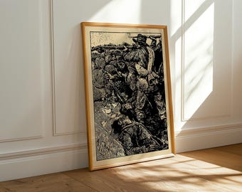 American Civil War Battle Skirmish Vintage Illustration Poster Print