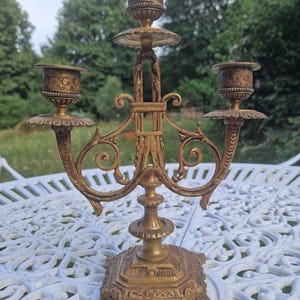 Vintage Brass Candle Holder Antique French Neoclassical Candelabra for 3 Taper Candles Ornate Table Centerpiece Home Decor  Dining Accent