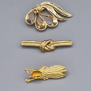 French vintage brooch signed pin golden metal brooch lot costume jewelry gold tone brooch gift for her retro bundle Yves Roches singed