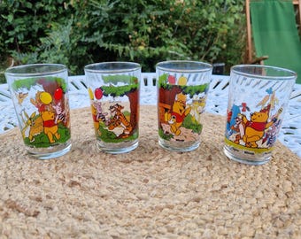 ヴィンテージ ディズニー くまのプーさん マスタードグラス 4個セット 175ml フランス製 70年代 80年代 コレクターズアイテム キッチン用品 レトロ カートゥーン ドリンクウェア ティガー ピグレット