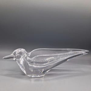 Vintage Vannes-le-Châtel signed crystal bird glass paperweight catchall French art sculpture mid century minimalist animal figurine decor