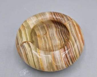 Vintage 1970s Onyx Ashtray Small Round Stone Trinket Dish Mid Century Modern Retro Desk Decor Natural Marble Look Collectible