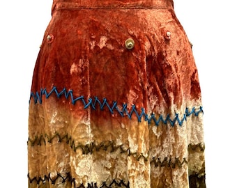 Elegancka, aksamitna spódnica w stylu vintage boho/hipisowskim, asymetryczna, z haftem - lata 90. - S