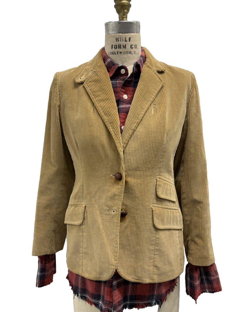 Blazer de pana color beige estilo preppy de Evan Picone, estilo vintage de los años 80. imagen 1