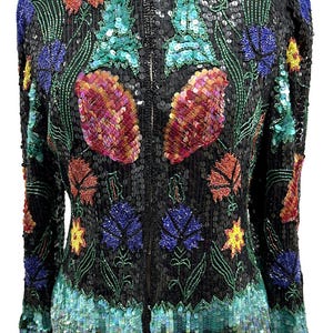 Chaqueta de noche vintage con lentejuelas y flores: diseñador Scala - Seda - Talla - PS