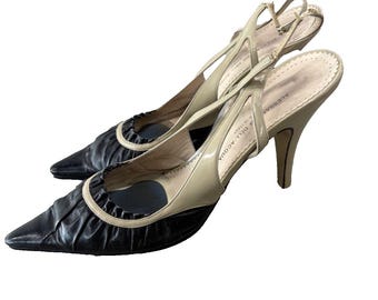 Alessandro Dell' Aqua schoenen/pompen/sandalen marineblauw en beige - slingbacks - Y2K 36