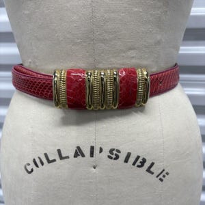 Vintage 80's Pink Snake skin belt with Gold Hardware