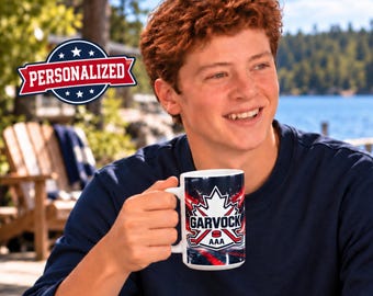 Personalized Hockey Mug with Last Name, Custom Family Name Hockey Coffee Mug, Hockey Player Gift, Hockey Dad Gift, 15oz Mug