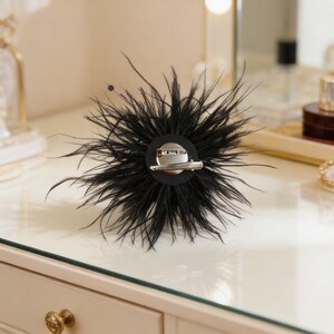 Ostrich Feather Brooch, Fashion Brooch, Black Feather Pin, Elegant Brooch for Women, Statement Brooch, Luxury Brooch, Feather Accessory image 7