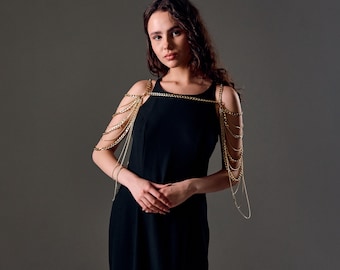 Cadena de hombro, cadena de hombro dorada, accesorio de cadena para el brazo, arnés de cadena para mujer, joyería corporal para festivales, cadena corporal para fiestas