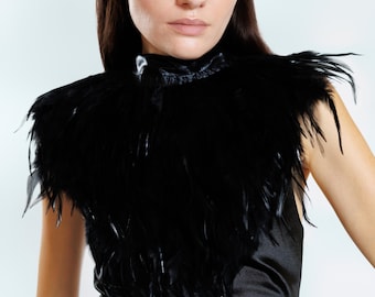 Collar de plumas negras, gargantilla gótica de plumas, collar de plumas, cuello de traje de plumas, accesorio gótico de plumas, gargantilla de plumas para el cuello