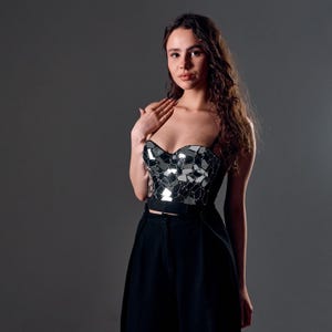 Mirror top rave, Glam corset top,Crystal bustier,Sparkly top,Party corset,Corset bustier,Rhinestone Corset,Rave corset women,Festival corset