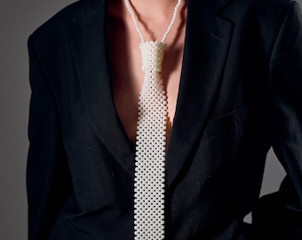 Collar de perlas, Corbata de perlas para boda, Collar de perlas, Corbata de perlas de moda, Corbata de perlas, Pieza de cuello de perlas, Corbata de perlas, Corbata de perlas para fiesta