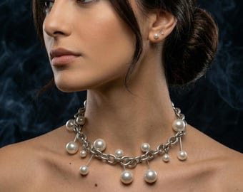 Gargantilla de perlas, collar de perlas de moda, gargantilla de perlas, joyería gótica, collar de cadena para clavícula, gargantilla gótica