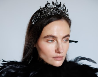 Corona de luna negra, corona gótica negra, tiara de luna, corona de princesa gótica, corona de disfraz de bruja, corona de hada oscura, tiara de boda gótica