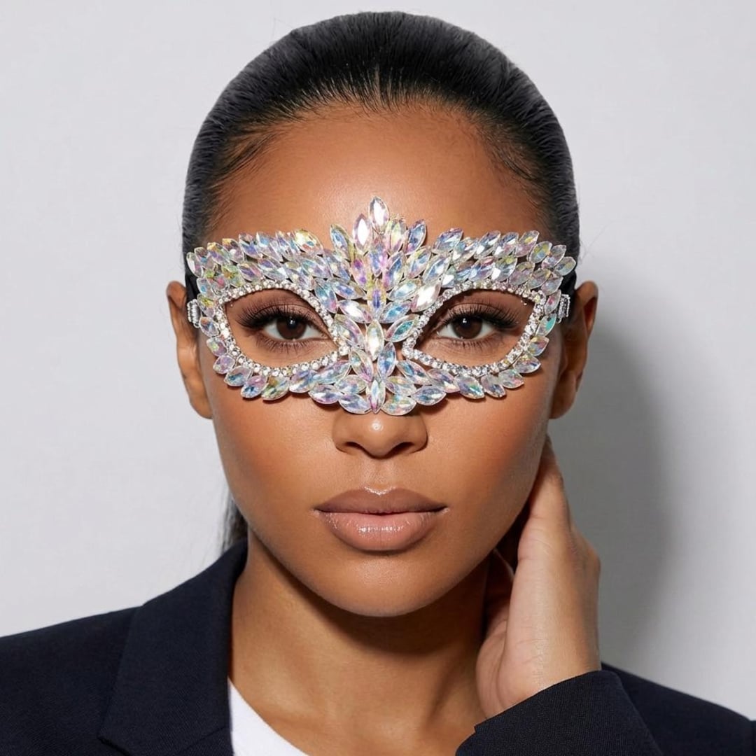 Rhinestone Mask, Sparkly Masquerade Mask, Rave Mask, Crystal Party Mask ...