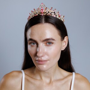 Gold-Tone Tiara with Pink Gem Accents - Women\'s Hair Accessory Amazon.com: NODG Rose Gold Tiaras and Crowns for Women Pink  main image 2