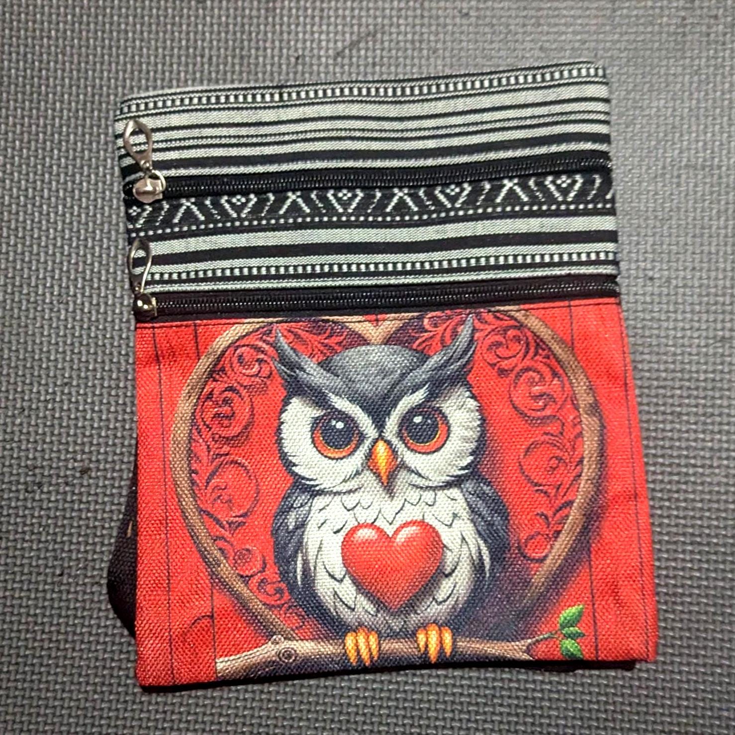 Owl Heart Crossbody Bag: Bohemian Style Bag, Multi-Zip & Adjustable Strap