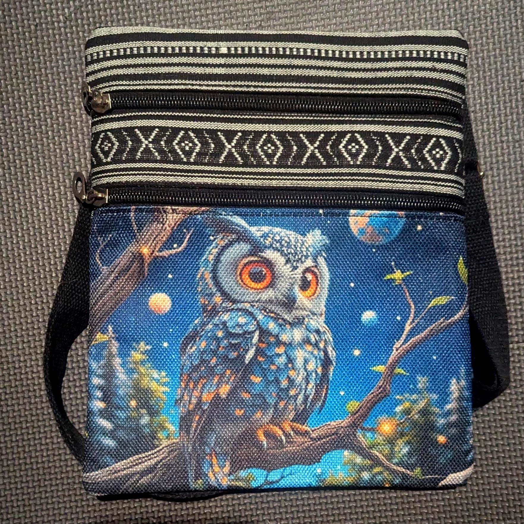 Owl Crossbody Bag: Bohemian Style Bag, Multi-Zip & Adjustable Strap