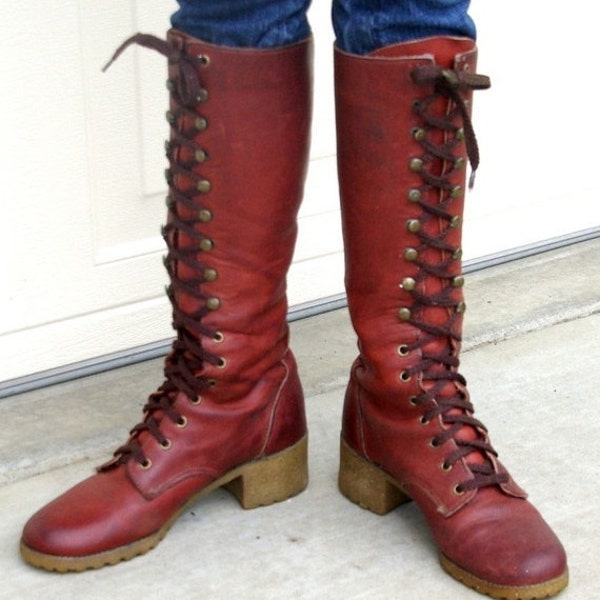 24HOURSALE Vintage 1970s BoHo Lace Up Riding Boots 7.5