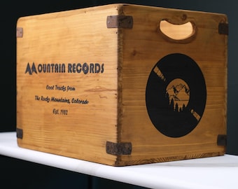 Mountain Records Print Wooden Record Vinyl Storage Box for 12 Inch LPs