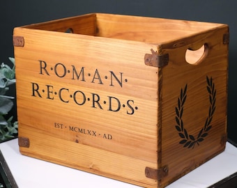 Roman Records Print Wooden Record Vinyl Storage Box for 12 Inch LPs