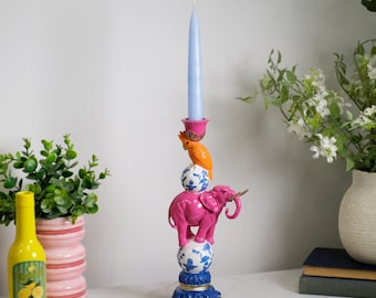 Elephant + Cockatoo Stack Dinner Candle Holder