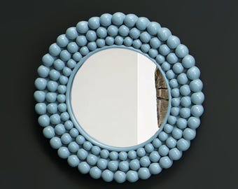Small Bobble Edged Wall Mirror - Hand Painted - Yellow, Aqua Blue or Metallic Gold