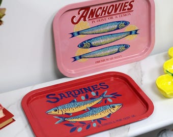 Metal Trays with Pink Anchovies / Red Sardines Design