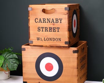 Carnaby Street Printed Wooden Record Vinyl Storage Box for 12 Inch LPs