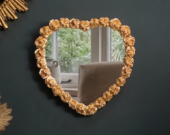 Small Golden Rosebud Edge Heart Wall Mirror