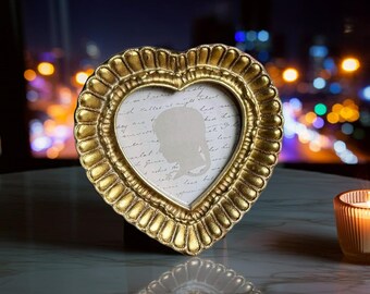 Mini Antique Gold Heart Shaped Tabletop Photo Frame