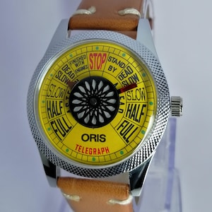 Rare Vintage Oris Yellow Dial Hand Winding FHF Movement ST-96 Swiss Mens Wrist Watch