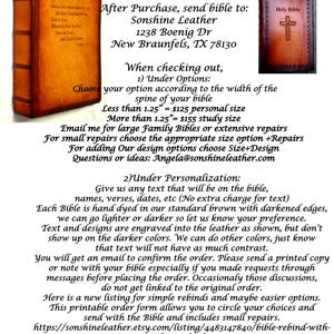 May include: A leather-bound Holy Bible with a cross design. The cover is a rich brown color, and the spine has raised bands. The text on the cover reads "Holy Bible". The image also includes ordering information.