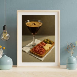 Espresso Martini Art, Charcuterie Board Print, Bar Cart Decor, Gift for her, Girl Dinner, Apartment Decor, Cocktail Poster, Martini Print