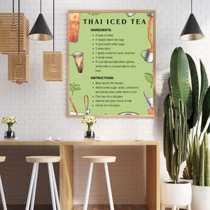 Thai Tea Recipe Wall Art. Fun art for kitchen, dining room or cafe. Vibrant colors & flavors. Thai Culture iconic drink traditional accents