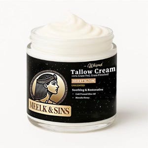 Unscented Beef Tallow Cream Natural Handmade Moisturizer for Face and Body | Grass-Fed Tallow Balm | Sensitive Skin & Dryness Relief
