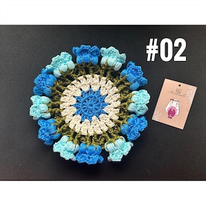 Bellflower Crochet Coasters with Basket – Handmade Floral Coaster Set, Rose & Bouquet Style Decor, Cute Gift for Her or Home