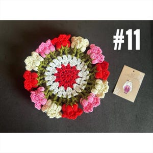 Crochet Rose & Bellflower Coasters – Handmade Floral Set with Basket, Sweet Gift for Women, Aesthetic Decor for Home or Office