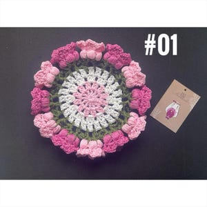 Handmade Crochet Flower Coasters with Basket – Bellflower & Rose Design, Pretty Gift for Her, Cozy Table Decor, Cottagecore Style