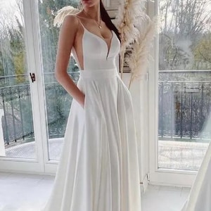 maxi dress with trail Ball Gown With Long Trail XS / White / Satin