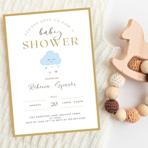 Pastel Rainbow Cloud Baby Shower Bundle – Editable Canva Templates | Diaper Raffle, Books for Baby, Thank You Card
