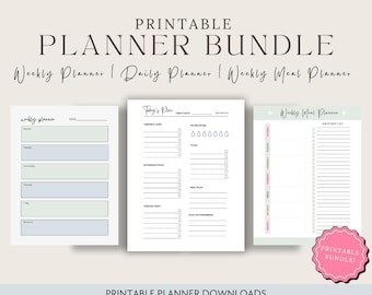 Pacchetto di pianificatori stampabili: pianificazione giornaliera, settimanale e dei pasti (download PDF)