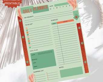 Glam Glitter Tagesplaner Printable: Teal & Orange Feder-Thema