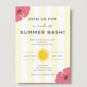 End of Summer Bash Invitation | Editable Canva Template | Back to School Party | 5x7 Summer Invite | Instant Download