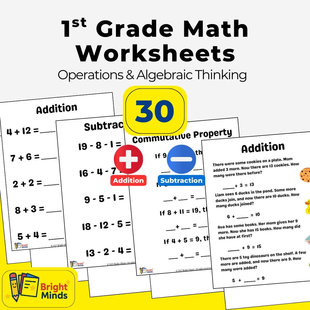 1st Grade Math Worksheets | Addition, Subtraction (printable PDF) - Etsy