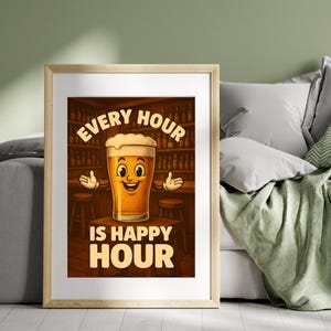Happy Hour Wall Art – Every Hour Is Happy Hour Printable, Fun Bar Decor for Home