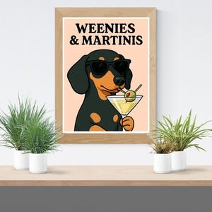 Retro Weenies and Martinis Digital Print – Funny Cocktail Wall Art